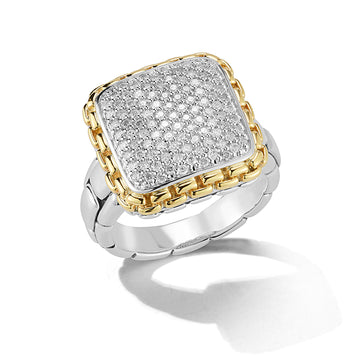 JAI Two-Tone Diamond Pave Square Ring